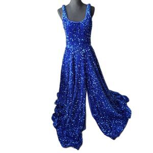 10311 NWT Size 4 BLUE Amarra velvet sequin ball gown slit royal blue